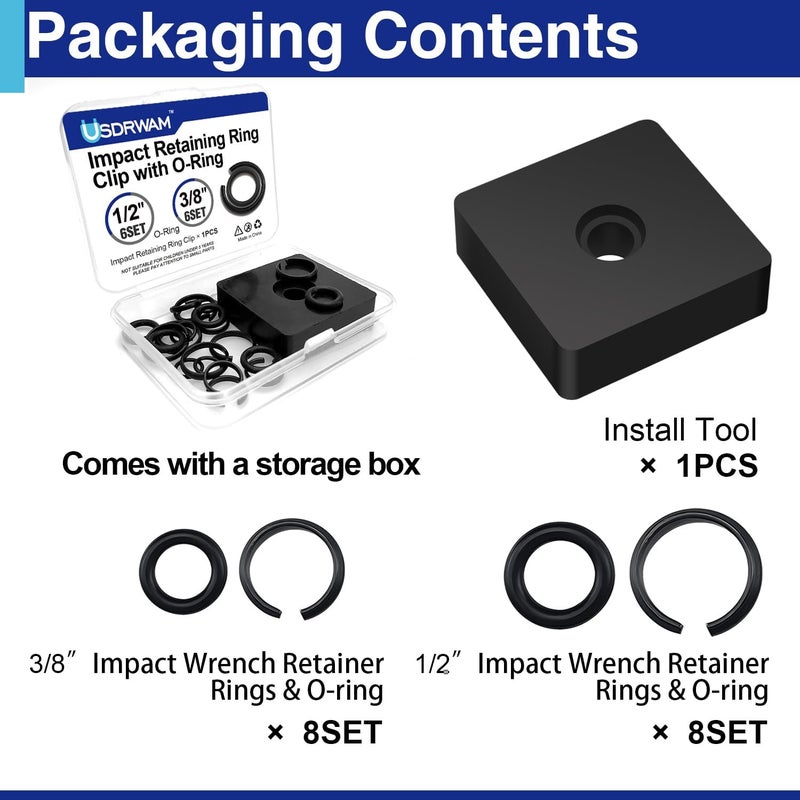 Usdrwam 16 Sets Impact Retaining Rings and O-Rings Kit, 1/2" & 3/8" Friction Rings for Milwaukee Electric and Pneumatic Impact Wrenches, Anvil Install Tool Included - Image 4
